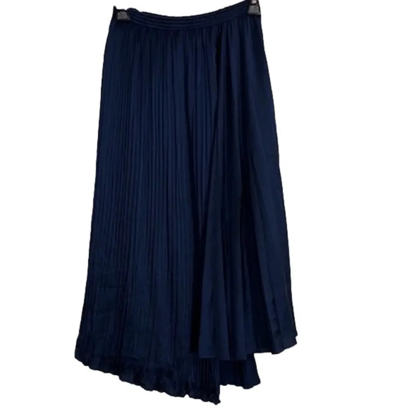 Vince Satin Mixed-Pleat Asymmetric Midi Skirt Blue with Pockets Size XXS - Picture 3 of 12